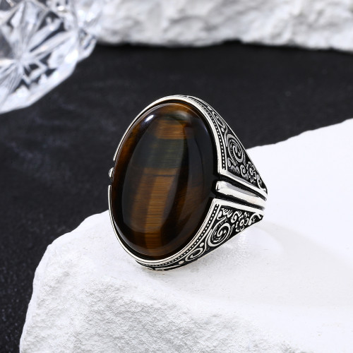 Factory Wholesale Men Silver Ring Jewelry | Fashion Vintage Natural Stone Ring