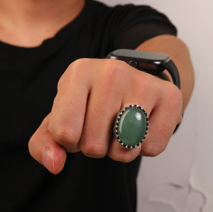 Custom Natural Stone Green Aventurine Vintage Ring | 925 Sterling Silver Rings For Men