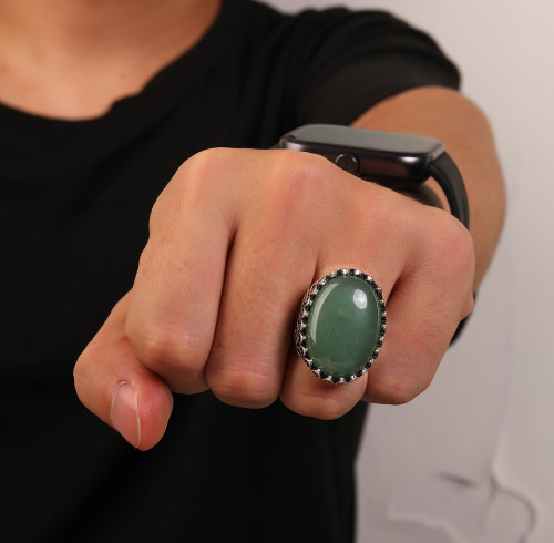 Custom Natural Stone Green Aventurine Vintage Ring | 925 Sterling Silver Rings For Men