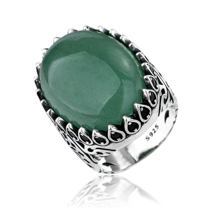 Anello vintage personalizzato in pietra naturale con avventurina verde | Anelli in argento sterling 925 per uomo