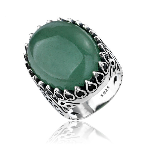 Custom Natural Stone Green Aventurine Vintage Ring | 925 Sterling Silver Rings For Men
