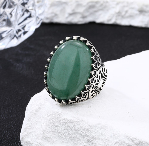 Custom Natural Stone Green Aventurine Vintage Ring | 925 Sterling Silver Rings For Men
