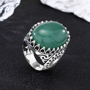 Custom Natural Stone Green Aventurine Vintage Ring | 925 Sterling Silver Rings For Men