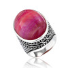 New Design 925 Sterling Silver Natural Red Striped Agate Ring | Simple Classic Silver Ring For Men