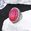 New Design 925 Sterling Silver Natural Red Striped Agate Ring | Simple Classic Silver Ring For Men