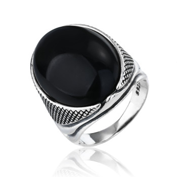 Wholesale Vintage Mens Sterling Silver Rings | Natural Obsidian Trendy Rings For Gift