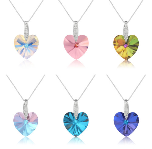 Wholesale 925 Sterling Silver Crystal Rhinestone Necklace | Elegant Heart Pendant Necklace Women