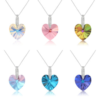 Wholesale 925 Sterling Silver Crystal Rhinestone Necklace | Elegant Heart Pendant Necklace Women