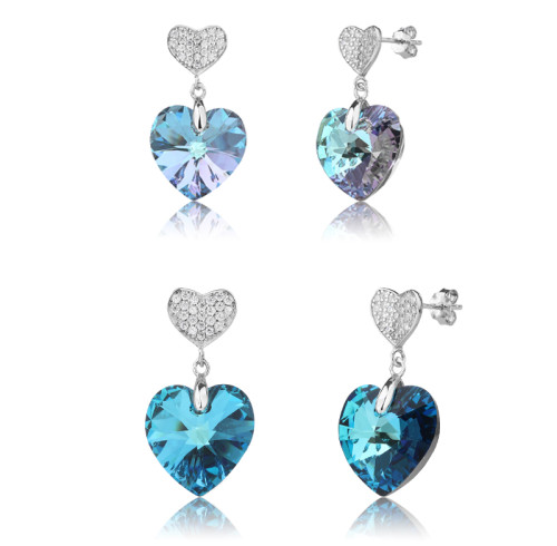 New Silver Crystal Heart Drop Earrings | High Quality 925 Silver Heart Rhinestone Earrings