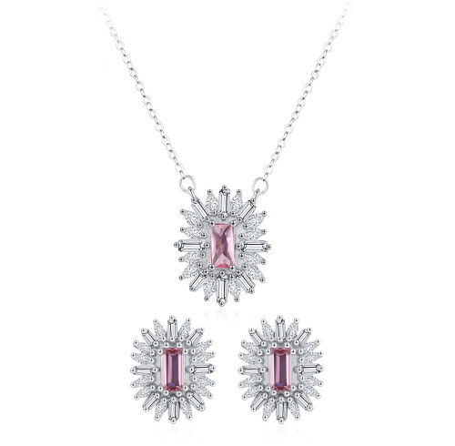 Custom Pink Cubic Zirconia Jewelry Set | Fashion Jewelry Necklace and Earrings Set
