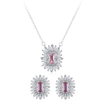 Custom Pink Cubic Zirconia Jewelry Set | Fashion Jewelry Necklace and Earrings Set