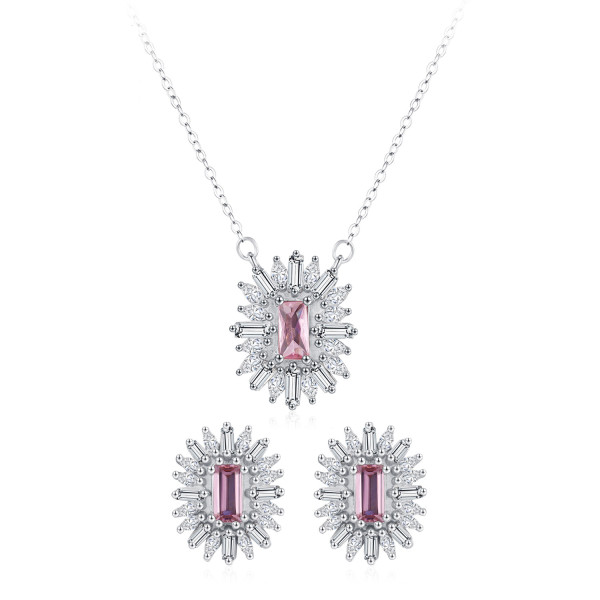 Custom Pink Cubic Zirconia Jewelry Set | Fashion Jewelry Necklace and Earrings Set