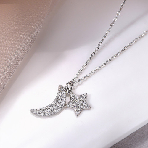 Collar de luna y estrella en plata de ley 925 al por mayor | Collar con colgante de luna y estrella en oro de 18 quilates