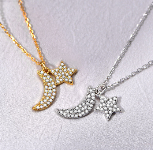 Collana all'ingrosso con luna e stella in argento sterling 925 | Collana con ciondolo con luna e stella in oro 18k
