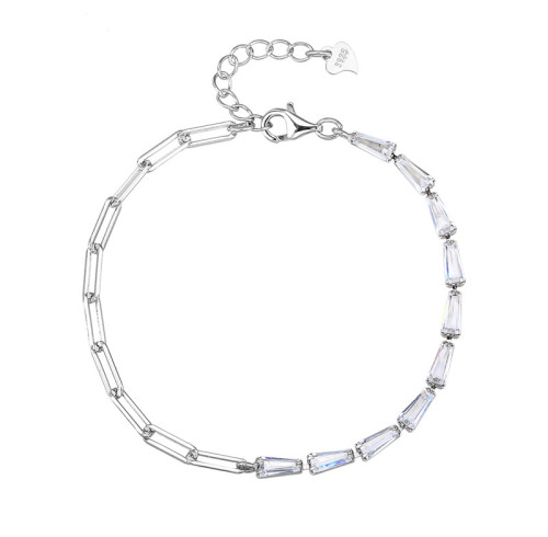 Elegant Silver Zircon Tennis Bracelet | Adjustable 925 Sterling Silver Chain Bracelet for Women