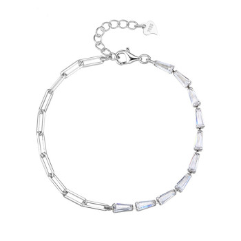 Elegant Silver Zircon Tennis Bracelet | Adjustable 925 Sterling Silver Chain Bracelet for Women