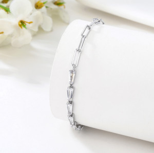 Elegant Silver Zircon Tennis Bracelet | Adjustable 925 Sterling Silver Chain Bracelet for Women