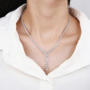 Adjustable Silver Tennis Necklace | Sparkling Zircon Drop Necklace for Party