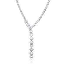 Adjustable Silver Tennis Necklace | Sparkling Zircon Drop Necklace for Party