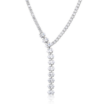 Adjustable Silver Tennis Necklace | Sparkling Zircon Drop Necklace for Party