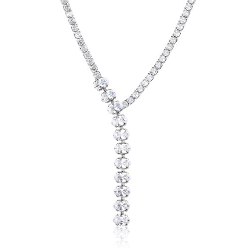 Adjustable Silver Tennis Necklace | Sparkling Zircon Drop Necklace for Party