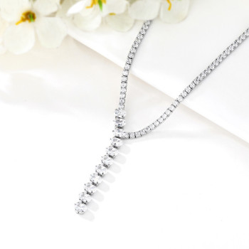 Adjustable Silver Tennis Necklace | Sparkling Zircon Drop Necklace for Party