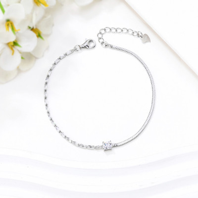 Elegant Silver Zircon Tennis Bracelet | 925 Sterling Silver Adjustable Chain for Women