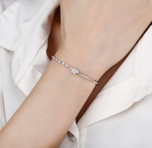 Elegante bracciale tennis in argento con zirconi | Catena regolabile in argento sterling 925 per donna