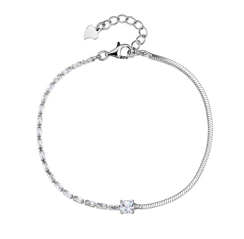 Elegant Silver Zircon Tennis Bracelet | 925 Sterling Silver Adjustable Chain for Women