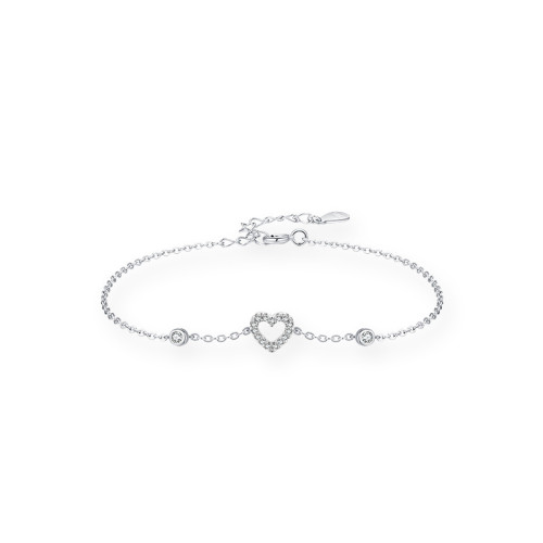 925 Sterling Silver Heart-Shaped Bracelet with Sparkling Zircons | Wholesale Bestseller for Gift Collections