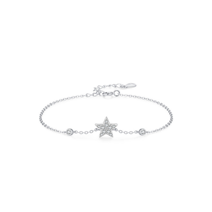 Pulsera de plata de ley 925 con circonitas y estrella, a la moda | Fabricante mayorista de joyería personalizada
