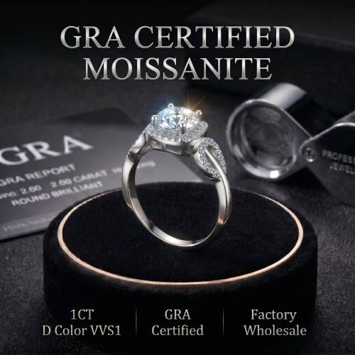 Wholesale GRA certified 1ct moissanite ring | High-Grade S925 Silver Jewelry Factory