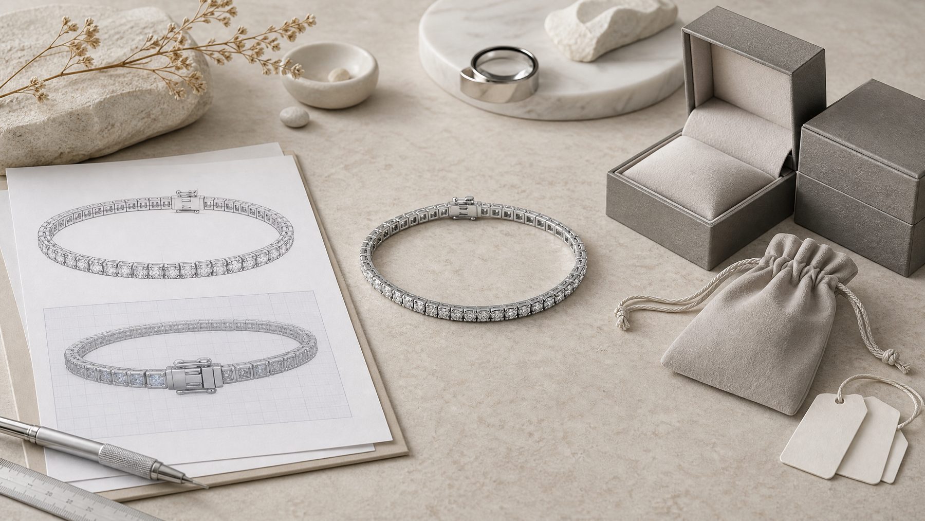 OEM, ODM and private label jewelry manufacturing workflow showing design, sample and packaging