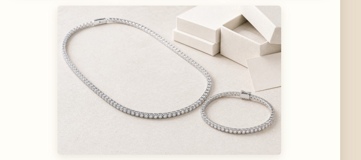 925 sterling silver tennis necklace and bracelet set with brand-ready packaging