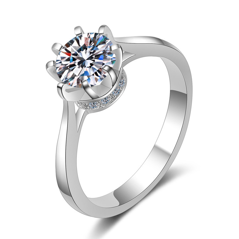 Wholesale 925 sterling silver 1ct six-prong solitaire moissanite ring
