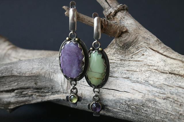 Silver earrings with colorful stones