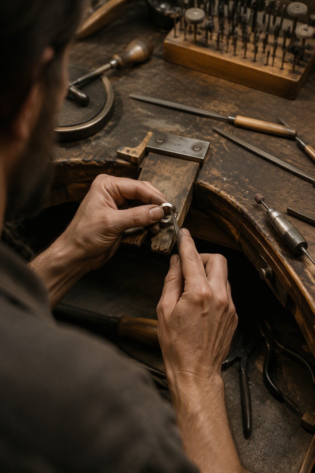 Jewelry work in a workshop during the production process