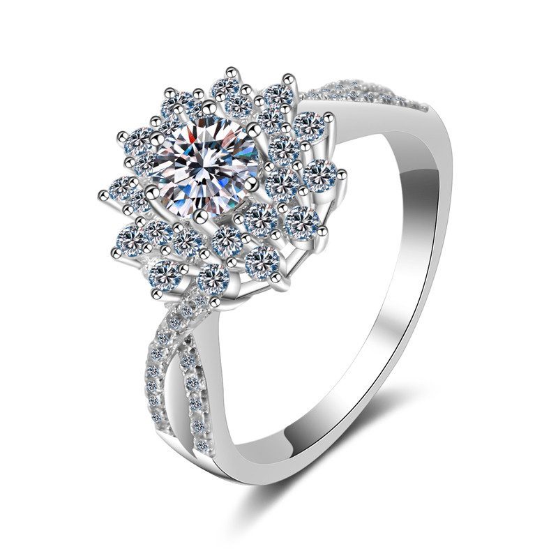 925 sterling silver moissanite eternity band with a continuous cluster of round stones