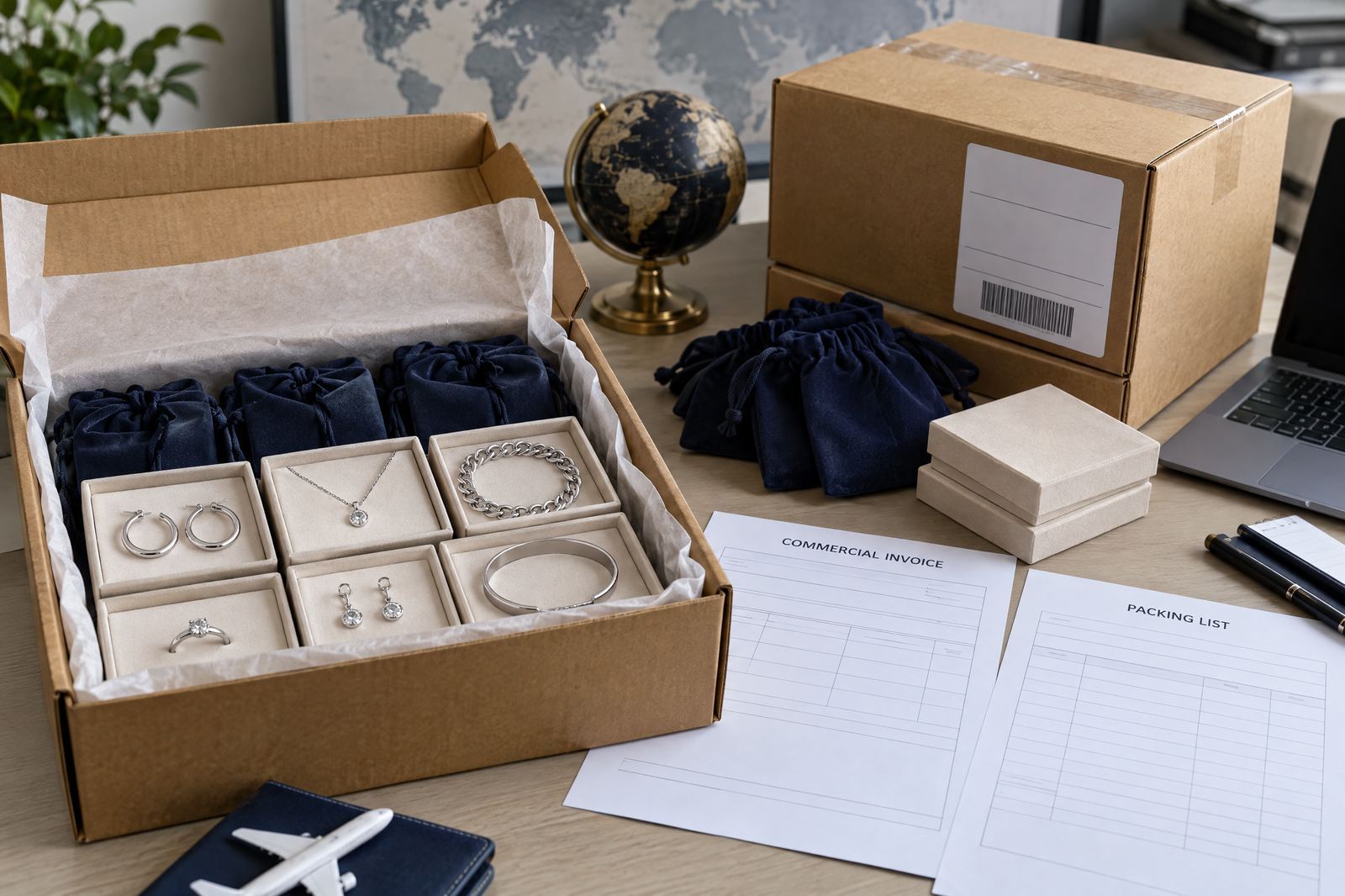 Commercial documents, packing, and international logistics preparation for silver jewelry export