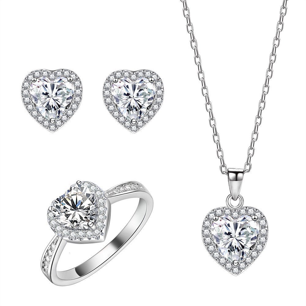 Customized 925 sterling silver heart jewelry set with zircon