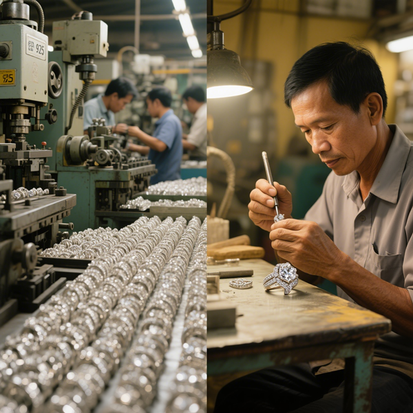 Chinese factory vs. Thai artisan crafting AphroSilver jewelry
