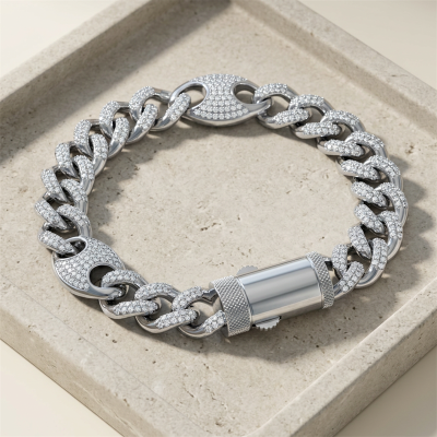New Cuban Link Bracelet Sterling Silver | Hip Hop Style Design Men's Miami Cuban Link Bracelet