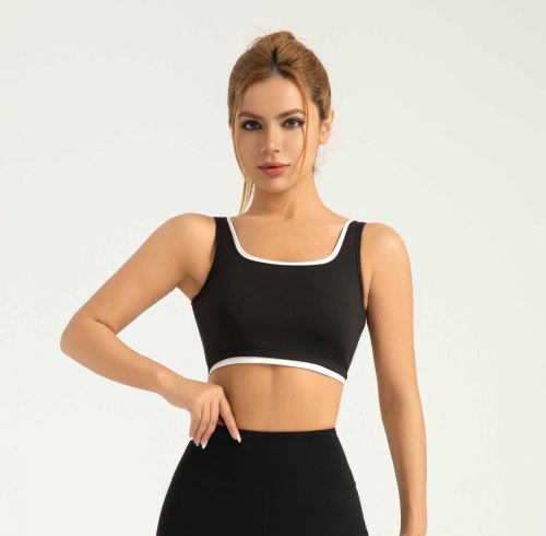 YOUBAN Manufacturer U-Shaped Back Color Block Edge Black Sports Bra