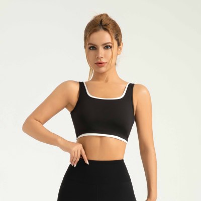 YOUBAN Manufacturer U-Shaped Back Color Block Edge Black Sports Bra