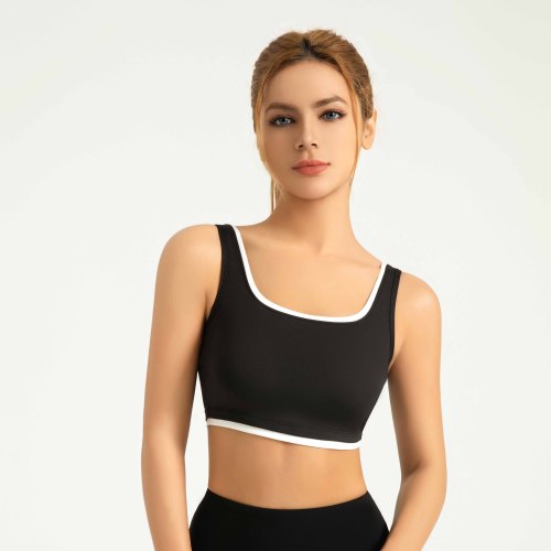 YOUBAN Manufacturer U-Shaped Back Color Block Edge Black Sports Bra