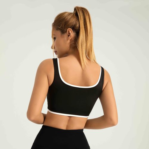 YOUBAN Manufacturer U-Shaped Back Color Block Edge Black Sports Bra