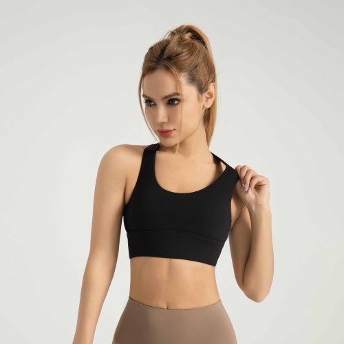 Custom High Elastic Fitness Gym Top Nylon Spandex Cross Back High Support Sports Bra