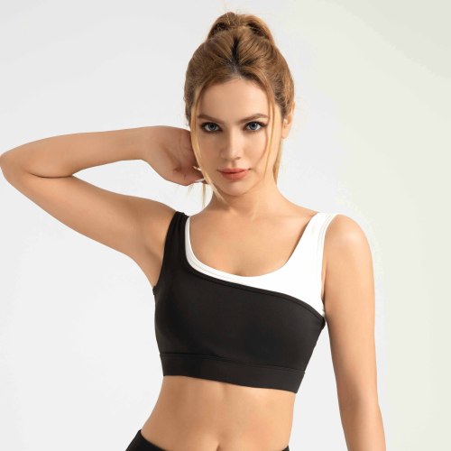 YOUBAN Hot Sale Two-tone U Shaped Neck Black and White Two-color Patchwork Sports Bra