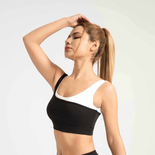 YOUBAN Hot Sale Two-tone U Shaped Neck Black and White Two-color Patchwork Sports Bra