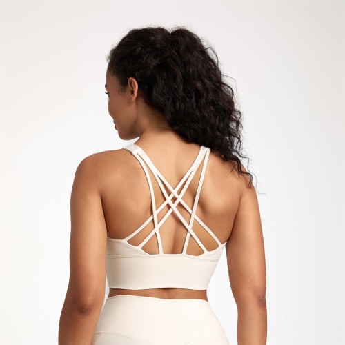 OEM Women Sports Bra High Impact and High Waist Crisscross Back White Bra